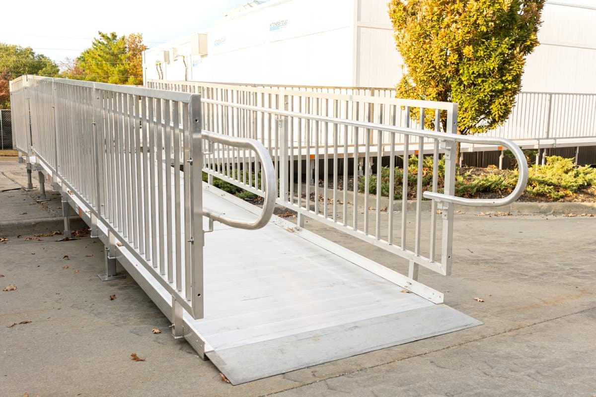 Custom configured aluminum ramp installation at a residential home