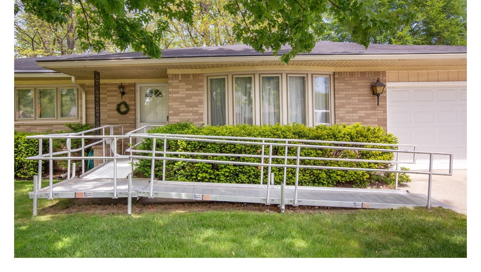 Rampit USA Independence Series ramp installed along the front of a ranch-style home